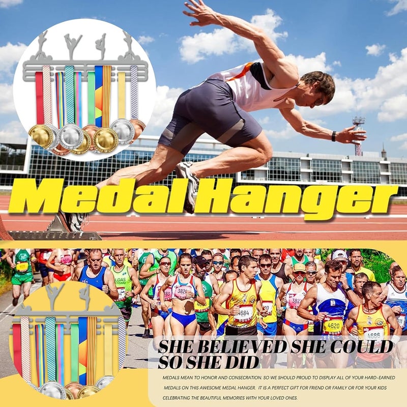 Resama Medal Hanger Holder Display Wall Rack Frame Shelf-Medal Hanger Awards Ribbon Soccer,Gymnastics,Holder Display Rack for 60 Medals - Image 3
